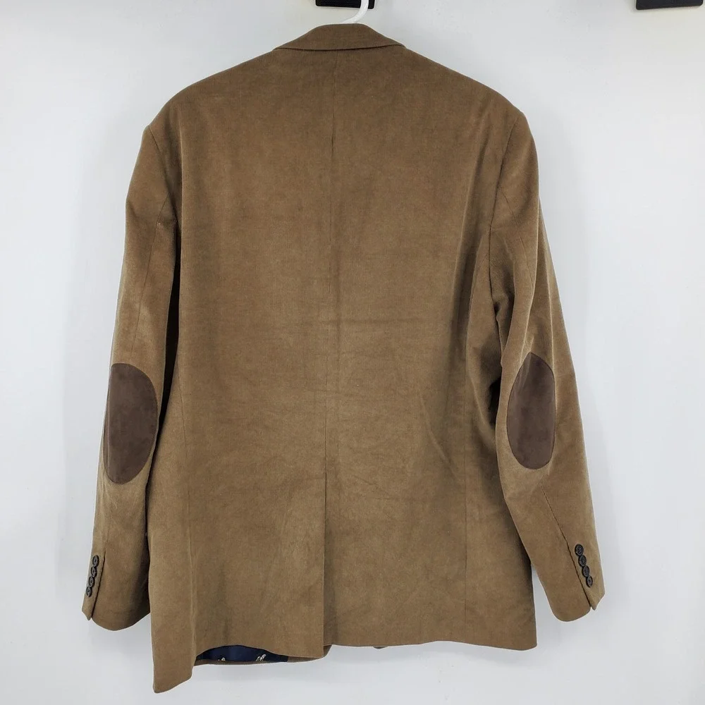 Lauren Ralph Lauren 44L Corduroy Blazer Tan Brown Elbow Patches‎ Bulldog Lining